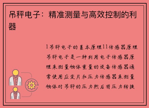 吊秤电子：精准测量与高效控制的利器